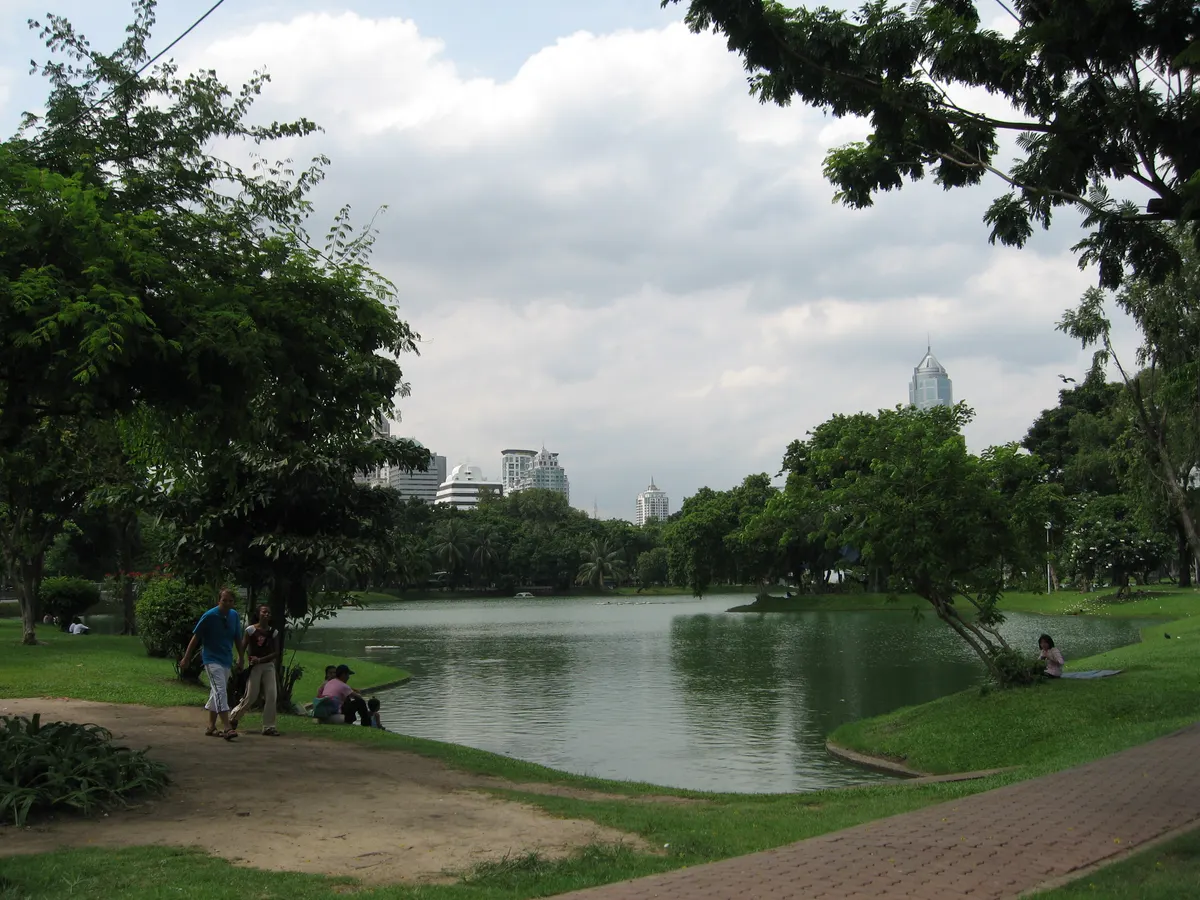 Lake and lawns at Lumpini Park in central Bangkok