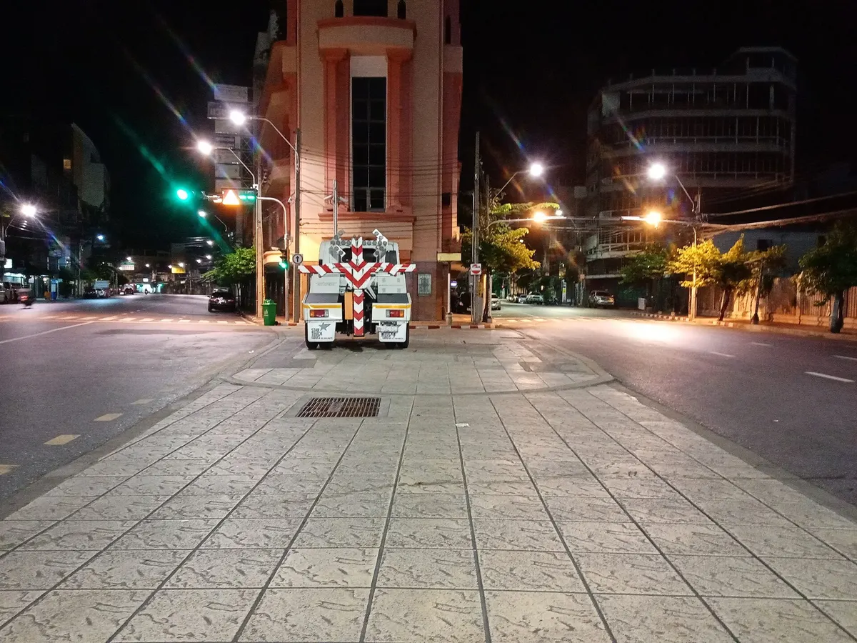 A quiet street between Yaowarat and Charoen Krung in Chinatown at night