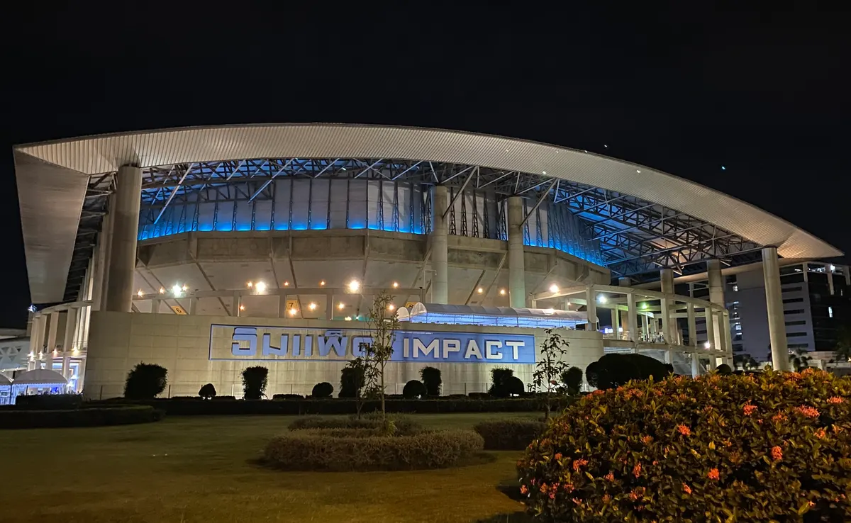 IMPACT Arena at Muang Thong Thani, north of Bangkok, at night